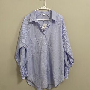 Women’s Light Blue Striped Button Down Shirt
